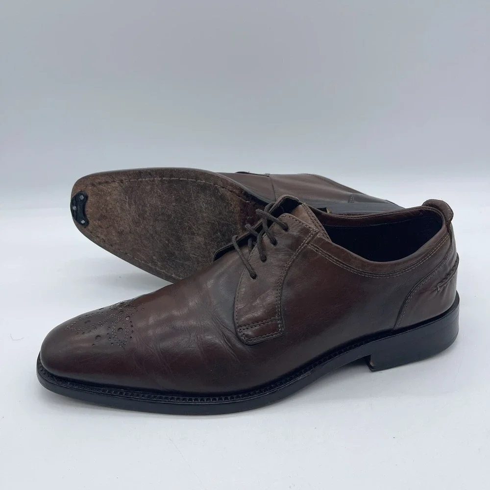 Cole Haan Men's Size 9.5 Wingtip Oxford Shoes C05664 Brown Leather Heel/Toe Taps